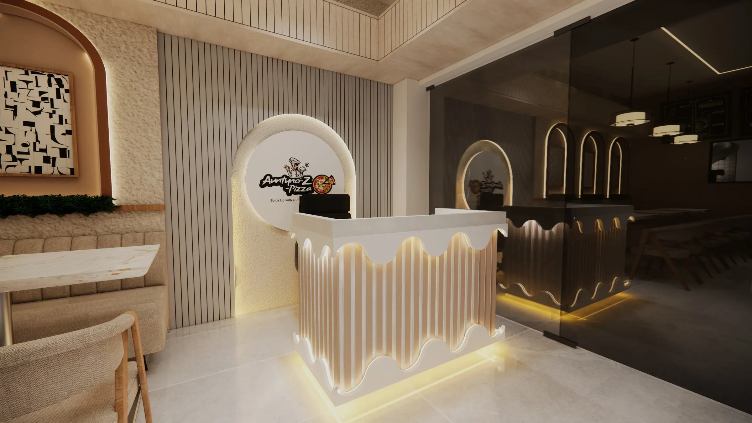 Auntynoz Pizza view 1, interior design by Interior by Jenish, Hathijan